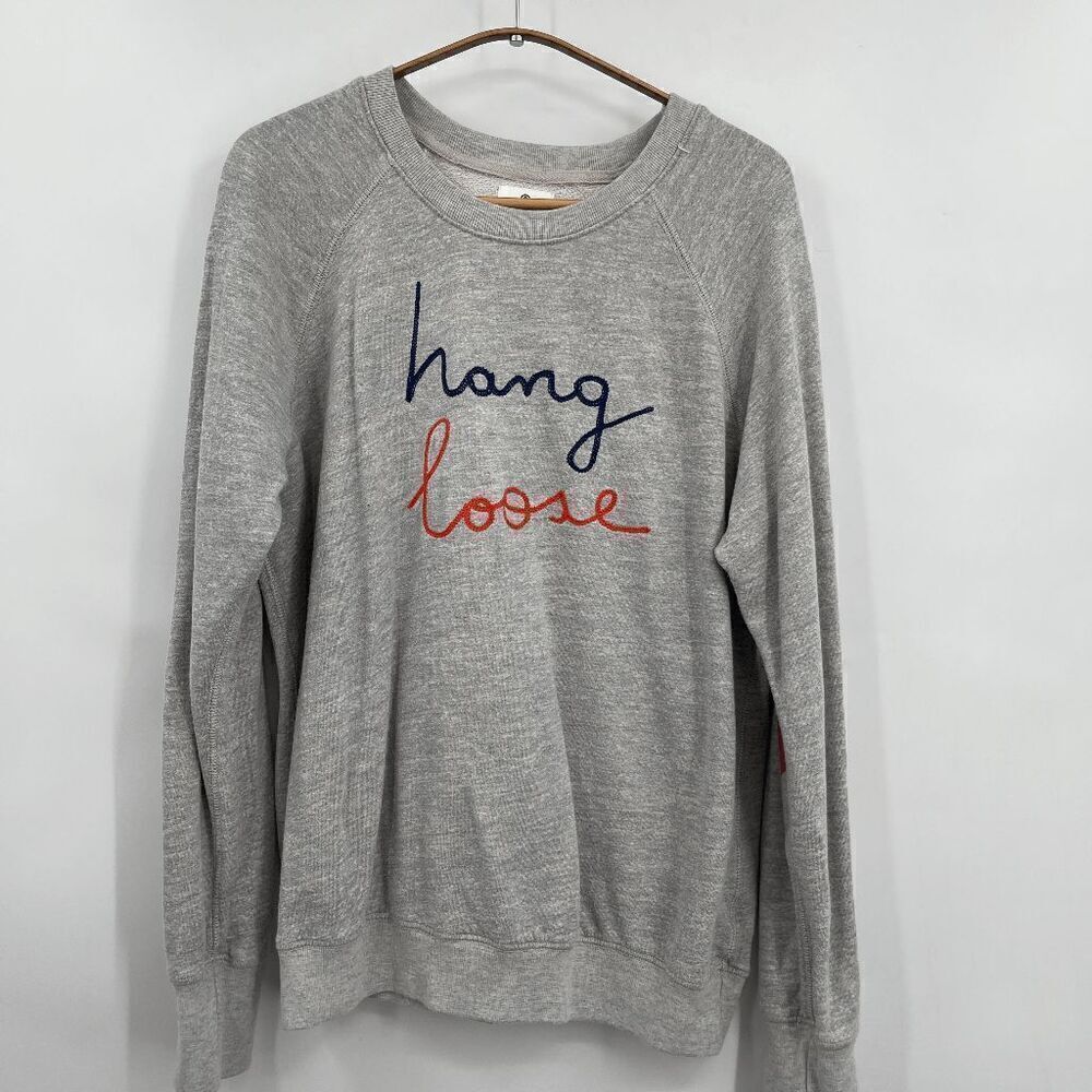 Sundry Gray Hang Loose Embroidered Wording Long Sleeve Crewneck Sweater Size 1